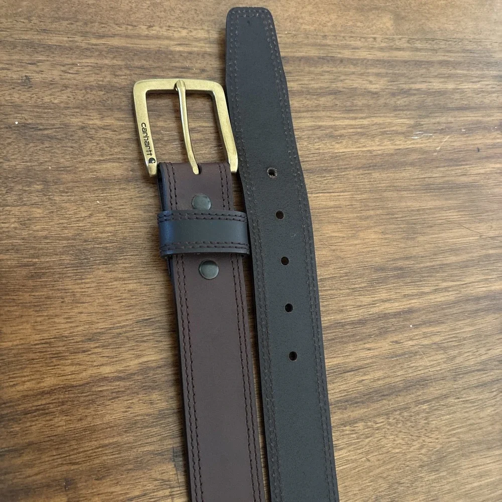 Carhartt Bridle Leather Belt WB5503M Men 38 Brown Dark Brown Brass Buckle EUC